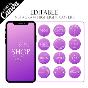 Instagram Highlight Covers Purple, IG Highlight Covers Gradient, Highlight Covers for Instagram Icons, Editable Instagram Template Purple