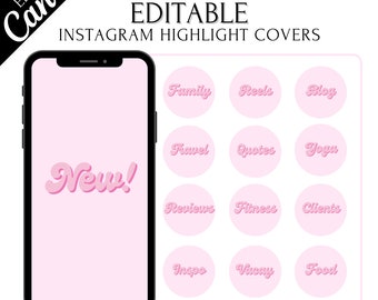 Pink Retro Instagram Highlight Covers: 100 Premade Designs (Editable Canva Template)