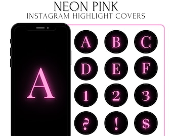 Instagram Letters Highlight Covers, Neon Pink Letters and Numbers Highlights, IG Highlight Covers for Instagram Icons Neon Pink Alphabet PNG