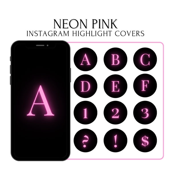 Instagram Letters Highlight Covers, Neon Pink Letters and Numbers Highlights, IG Highlight Covers for Instagram Icons Neon Pink Alphabet PNG