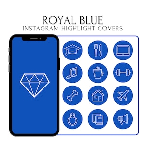 Cubiertas destacadas de Instagram azules, cubiertas minimalistas de resaltado IG azul real, portadas destacadas para Instagram iconos azules