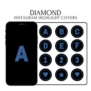 Instagram Letters Highlight Covers Blue Diamond Alphabet PNG, Glam Letters for Instagram, Letters and Numbers Highlight Covers for Instagram