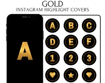 Instagram Letters Highlight Covers, Black and Gold Alphabet PNG, Gold Instagram Icons, Letters and Numbers Highlight Covers for Instagram