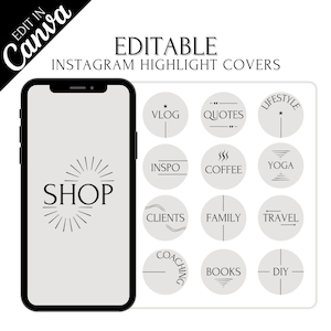 Instagram Highlight Covers Gray / Grey, IG Highlight Covers Minimalist, Highlight Covers for Instagram Icons, Editable Instagram Templates