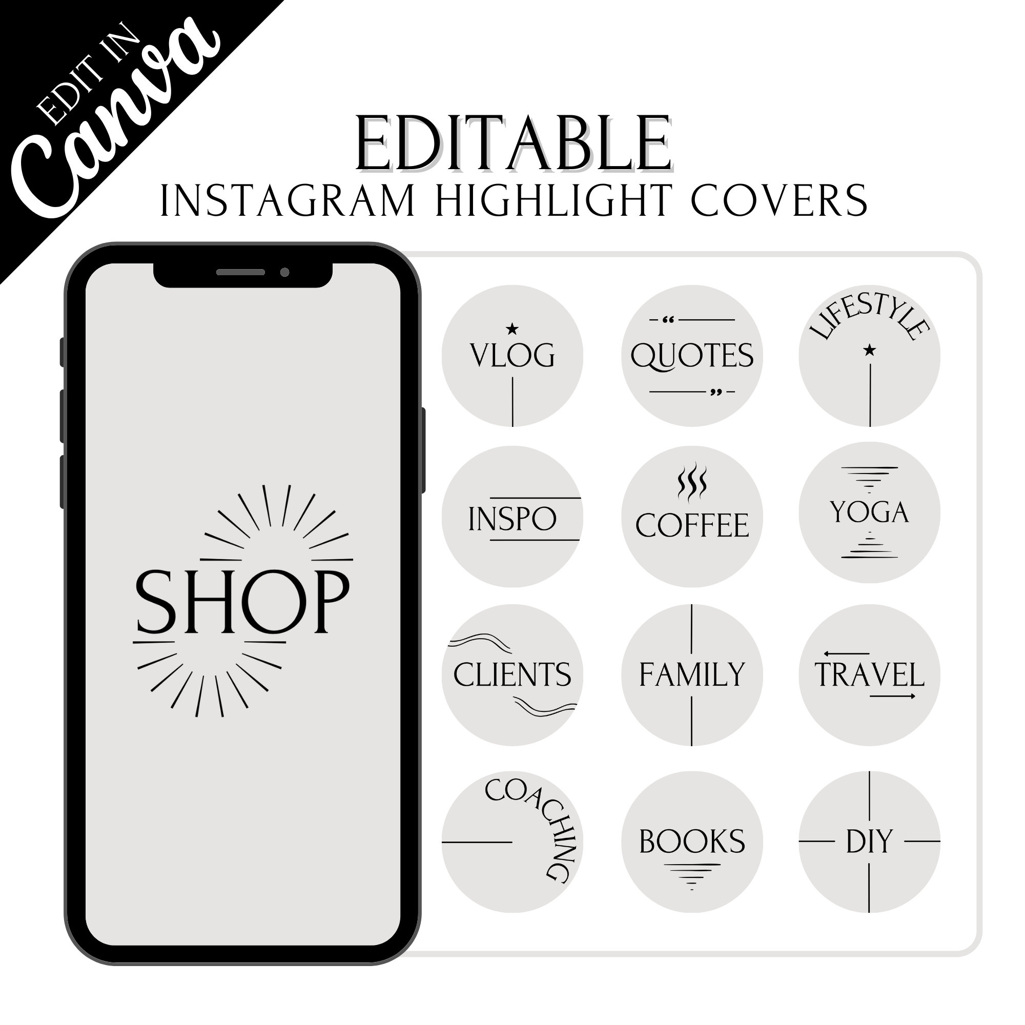 Instagram Highlight Covers Gray / Grey, IG Highlight Covers Minimalist, Highlight Covers for