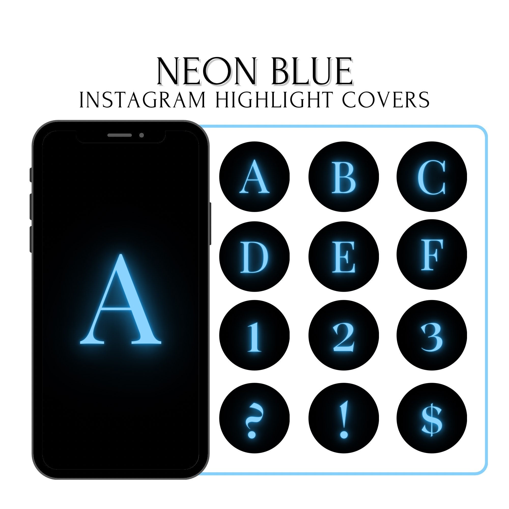 Instagram Letters Highlight Covers, Neon Blue Letter Highlights, Alphabet PNG, IG Highlight Covers, Highlight Covers for Instagram Icons