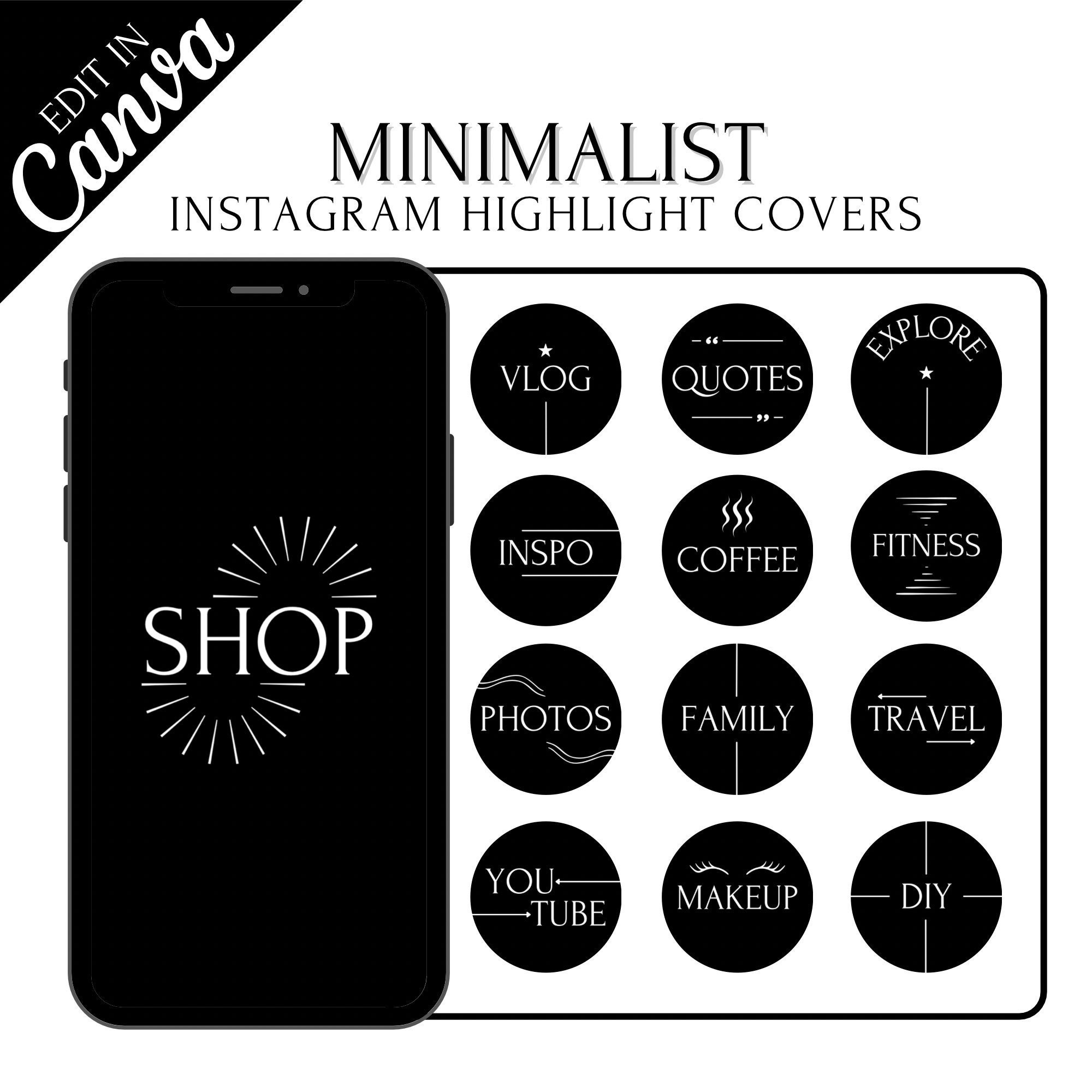 Instagram Highlight Covers Minimalist, Black and White IG Highlight ...