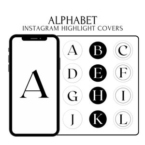 Capas de destaque do Instagram em preto e branco, Alfabeto PNG, Capas de destaque para Instagram em preto e branco, Letras do Instagram em preto e branco