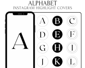 Instagram Highlight Covers Black and White, Alphabet PNG, Highlight Covers for Instagram Black and White, Instagram Letters Black and White