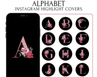 Instagram Letters Highlight Covers Watercolor, Instagram Alphabet Watercolor, Alphabet PNG, English Alphabet Floral IG Highlight Covers
