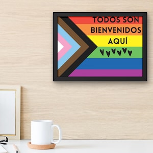 Spanish Pride Flag Everyone is Welcome Here Printable Sign - Inclusive Decor