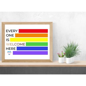 Inclusive &quot;Everyone is Welcome Here&quot; Flag Printable Sign - Inclusive Decor