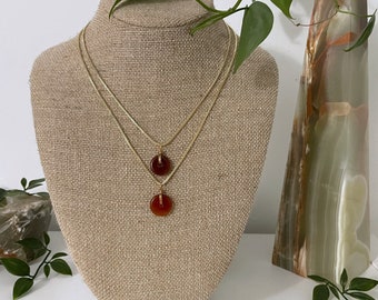 Carnelian — pendant, necklace, gold plated, dainty, wire wrapped crystal, gift ideas