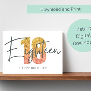 18. Geburtstagskarte – Glitzer-Design – Printable Download