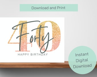 40th Birthday Card, Printable Birthday Card, Funny Cat Birthday Card ...