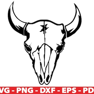 Tête de mort de taureau Svg, fichier de coupe SVG tête de mort de vache, Svg du sud-ouest, Longhorn Clipart, fichiers Svg Buffalo pour Cricut Silhouette, Sublimation Design