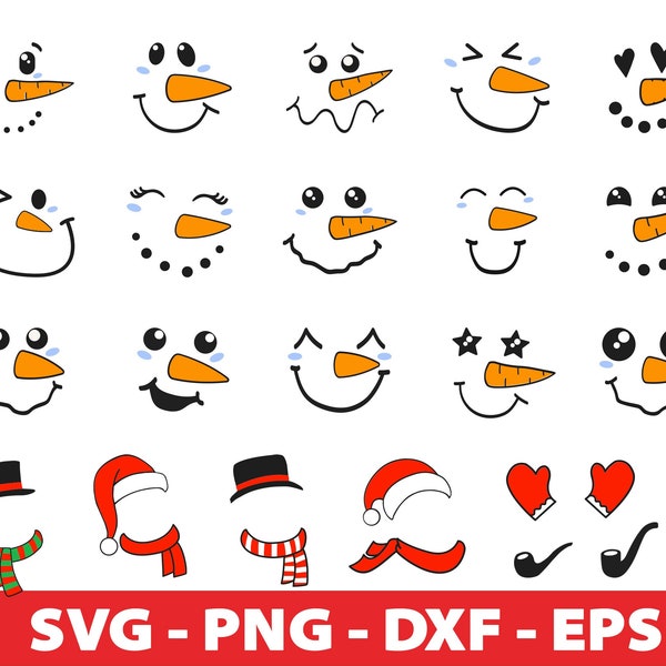 Snowman Faces Svg, Christmas Snowman Svg Bundle, Holiday Season Svg, Png Files For Cricut Silhouette