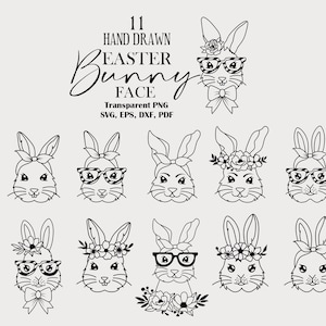 Bunny Svg Bundle, Floral Bunny Svg, Easter Bunny Svg, Bunny with Flower Svg, Cute Bunny Face, Easter Svg Designs, Cut File Cricut