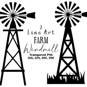 Moulin à vent Svg, ferme moulin à vent Svg, moulin à vent Clipart Silhouette coupe fichier, ferme Svg, vecteur moulin à vent Svg Png Eps Pdf Dxf