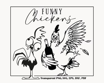 Kyckling Svg, Roliga Kycklingar Svg, Tecknad Kyckling SVG för Cricut, Farm Life Clipart, Png, Dxf, Eps, Pdf