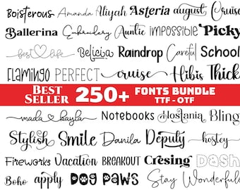 The Ultimate 250 Fuentes Procreate, Paquete de fuentes cursivas, Fuentes Script, Fuente Canva, Fuentes comerciales, Fuente de marca, Paquete de fuentes