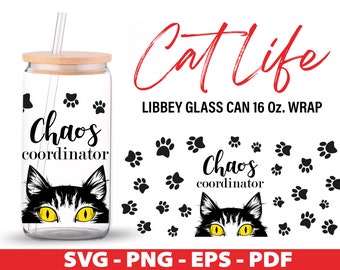 Patte de chat Libbey 16 oz peut verre Svg, Chaos coordonnateur 16 oz verre bière peut couper des fichiers, Dxf Eps Png, Cricut, Silhouette