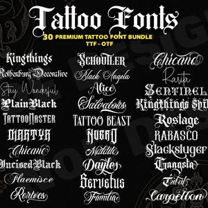 30 Premium Tattoo Fonts Bundle, Procreate Font, Custom Tattoo Designs, Black Letter Calligraphy, Photoshop Font, Cricut Tattoo Lettering image 2
