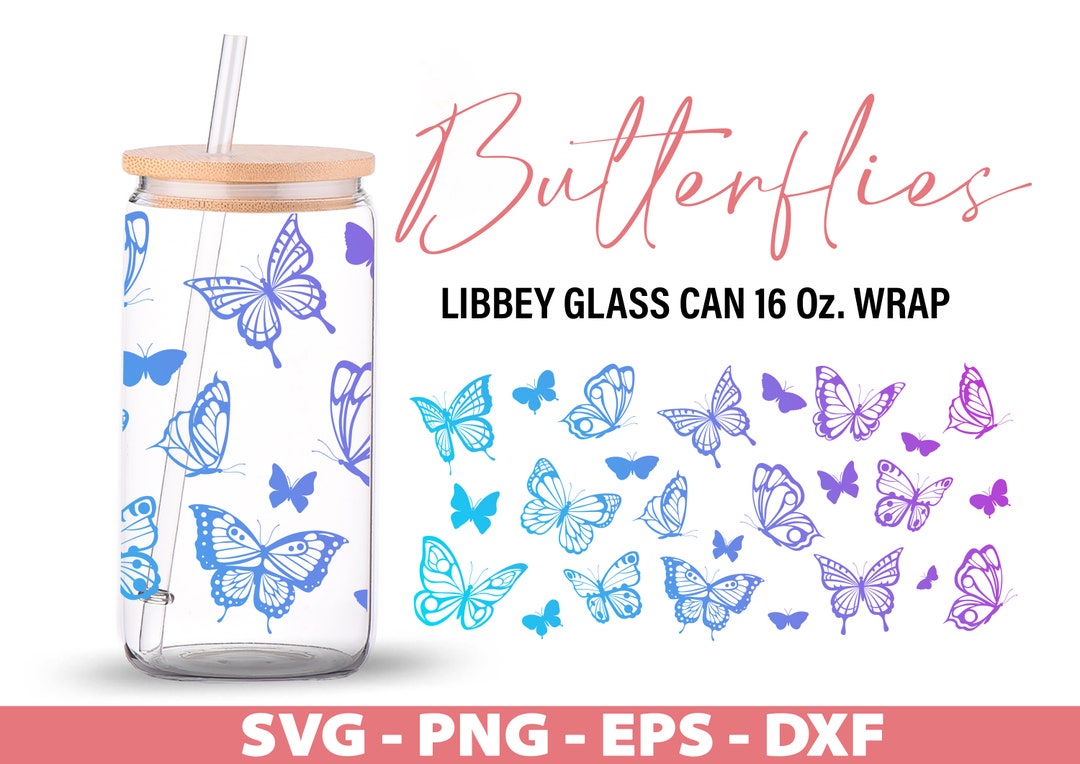 Butterfly Libbey 16oz Can Glass Svg, Butterflies 16oz Glass Beer Can ...