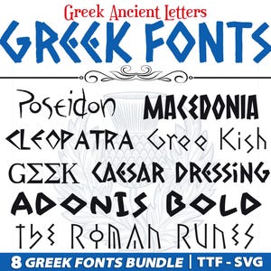 Greek Font Bundle, Greek Alphabet SVG, Greek Ancient Letters, Greek Font TTF, Greek Letters Cricut Silhouette Cut File Canva