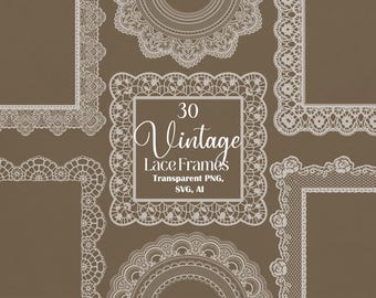 Vintage Lace Frame SVG, Hand Drawn Wedding Invitation Borders, Antique Floral Frames Set