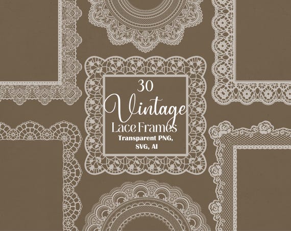 Vintage Lace Frame SVG, Hand Drawn Wedding Invitation Borders, Antique Floral Frames Set