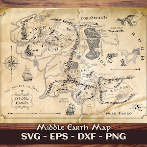 Middle Earth Map Svg, Laser Engraving Cnc Cut File, Dxf, Eps, Png Digital Download