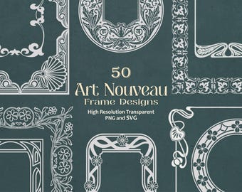 Art Nouveau Frames SVG Bundle, Vintage Wedding Invitation Borders, Decorative Ornamental Frame Clipart