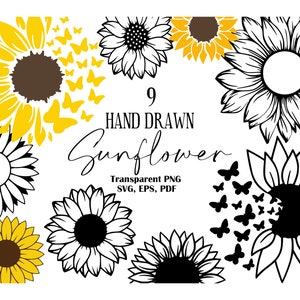 ひまわりの蝶 SVG、ひまわりの SVG バンドル、ひまわりのクリップアート、ひまわりの SVG、花柄の PNG、Cricut 用ひまわりの蝶