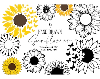 Sunflower Butterfly SVG Bundle: Floral Clipart (Digital Download)