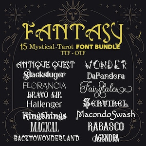 Fantasy Font Bundle, 15 Mystic Font, Celestial Font, Halloween Font ...