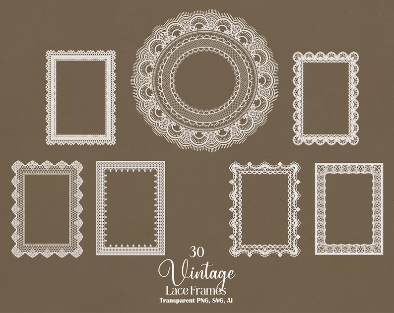 Vintage Lace Frame SVG, Hand Drawn Wedding Invitation Borders, Antique Floral Frames Set image 4