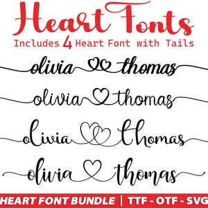 Fuente Heart Script, fuente caligráfica, SVG, fuentes con corazones, fuentes con colas, fuentes para Cricut, fuentes para bodas, Procreate, Canva, TTF, OTF