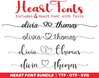 Heart Script Font, Calligraphy Font, SVG, Fonts with Hearts, Font with Tails, Fonts For Cricut, Wedding Fonts, Procreate, Canva, TTF, OTF