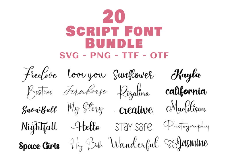 Script Font Bundle, Font Bundle TTF Svg Heart Font, Cursive Fonts ...