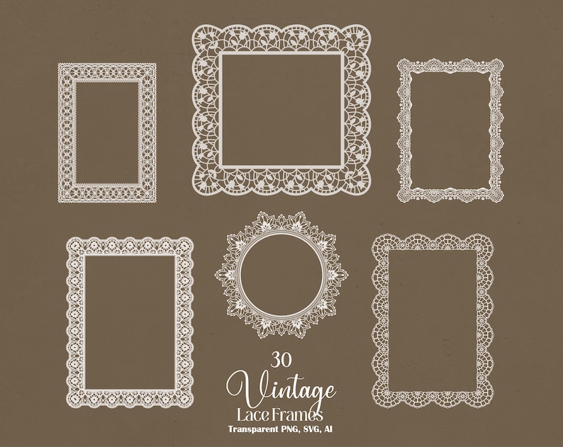 Vintage Lace Frame SVG, Hand Drawn Wedding Invitation Borders, Antique Floral Frames Set image 3