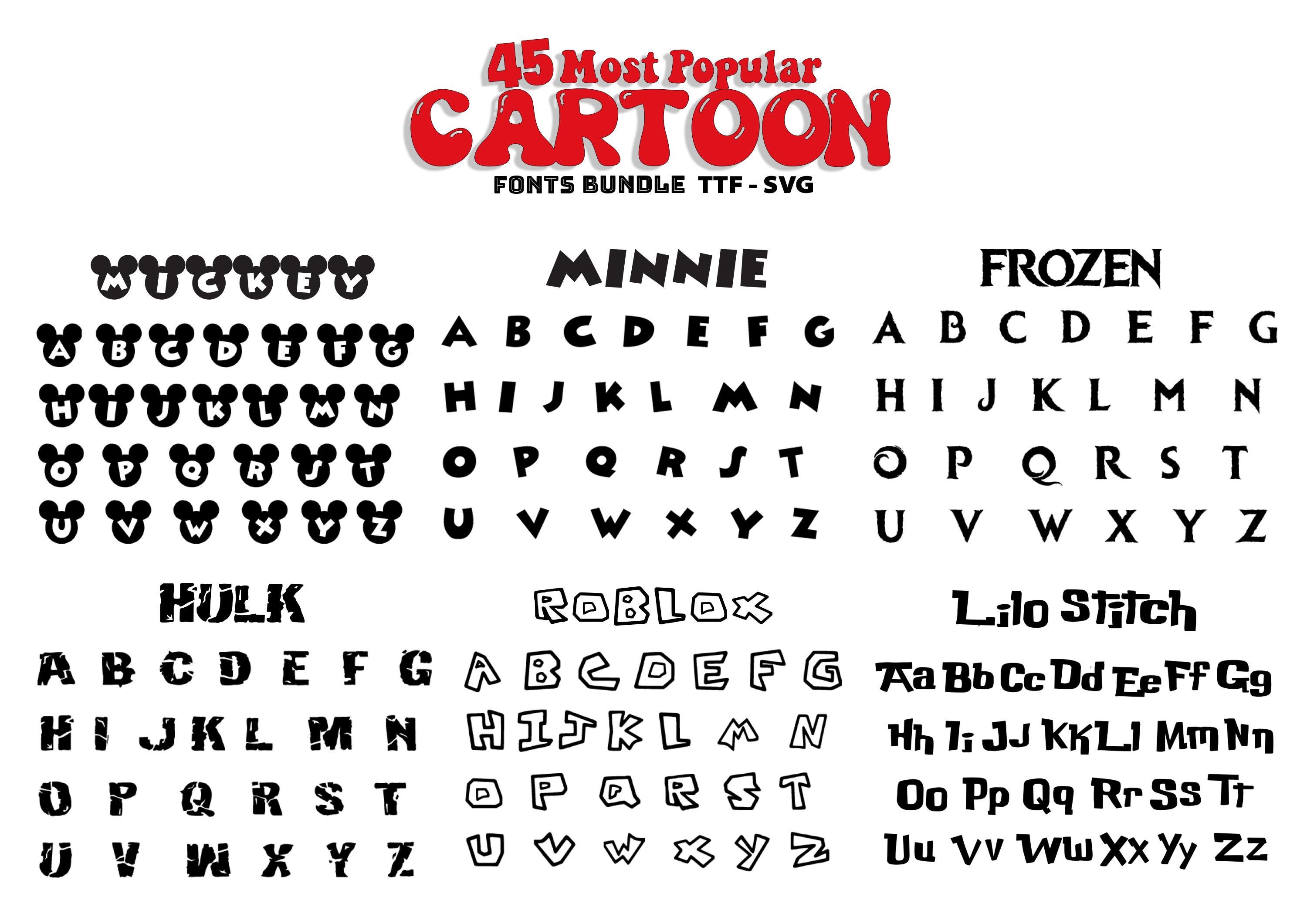 Cartoon Font Bundle 45 Font SVG TTF Font for Cricut Silhouette Cutting ...