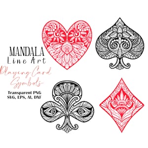 Spielkarte passt Mandala SVG, Png, Eps, Dxf, Spielkarten Symbole Vektor geschnitten Dateien Cricut Silhouette