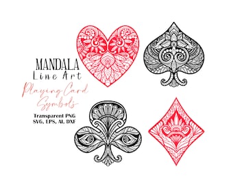 Playing Card Suits Mandala SVG, Png, Eps, Dxf, Playing Cards Symbols Vector Cut Files Cricut Silhouette