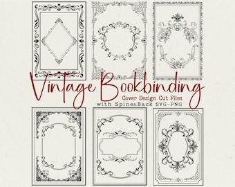 Vintage Book Cover SVG, Printable Floral Bookbinding Design, 6 Antique Ornamental Front Covers