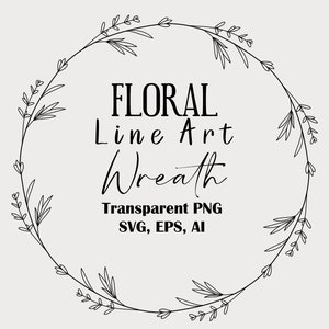 Guirlanda de arte de linha floral SVG, guirlanda desenhada à mão, arte de linha SVG, guirlanda botânica, guirlanda de flores Png, Eps, AI