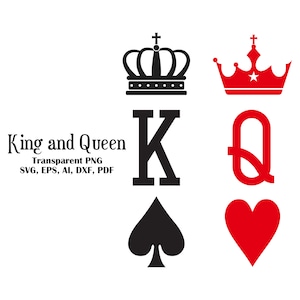 Roi et Reine Svg, Roi de pique Svg, Dame de coeur Svg, Roi Reine Svg de cartes à jouer, Couples chemise Svg, Son roi sa reine Svg