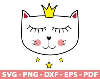 Cute Cat Svg, Queen Cat Svg, Cat Face Svg, Cut File Cricut, T-Shirt Templates SVG, Png, Dxf, Digital Download