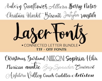 Laser Font Bundle, 20 Connected Letter Fonts, Plotter, Cricut, Lightburn, Laser Cutting Font