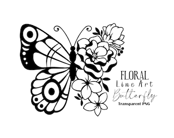 Floral Butterfly SVG: Line Art Files for Cricut, Silhouette (Digital Download)